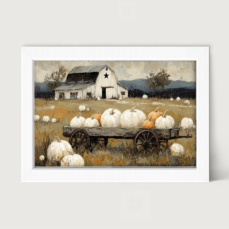 Pumpkin Wagon near Barn - Framed Art