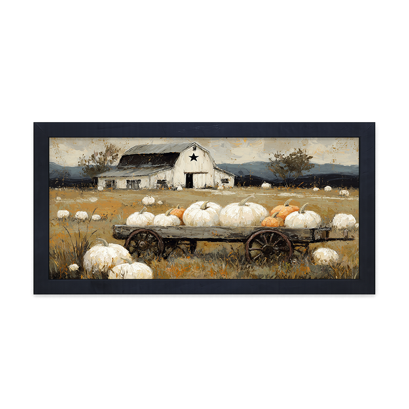 Pumpkin Wagon near Barn - Framed Art