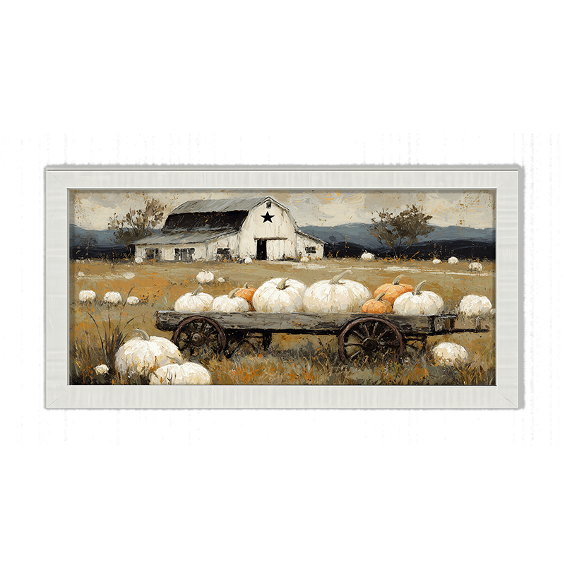 Pumpkin Wagon near Barn - Framed Art