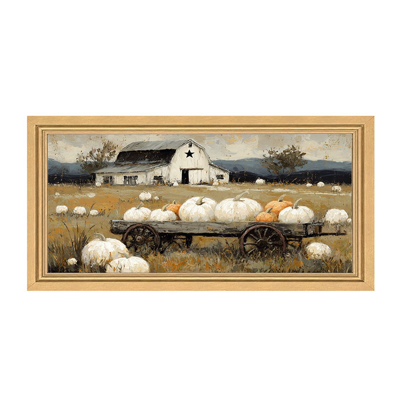 Pumpkin Wagon near Barn - Framed Art