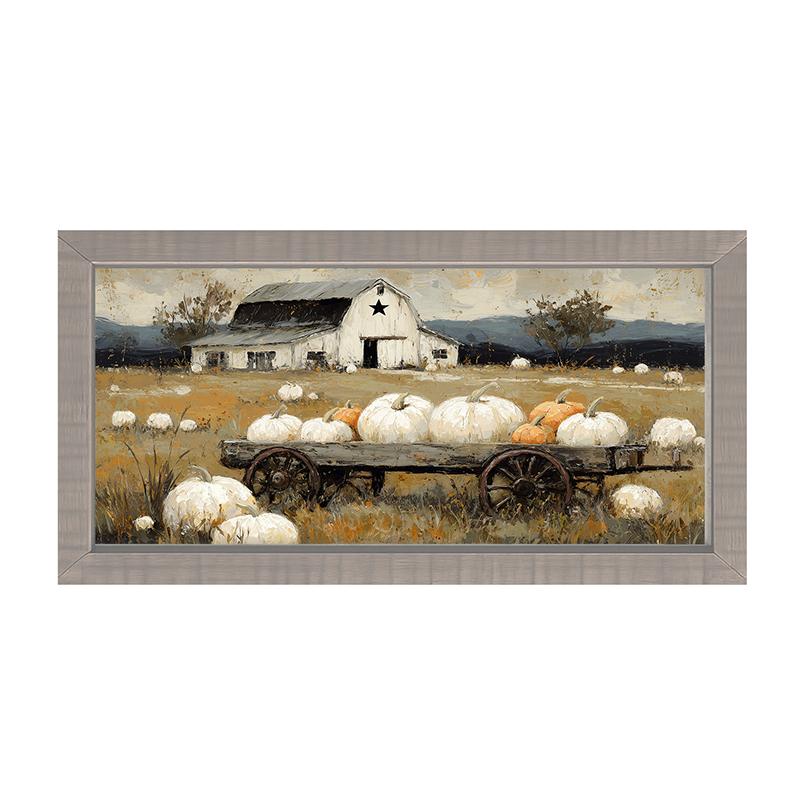 Pumpkin Wagon near Barn - Framed Art