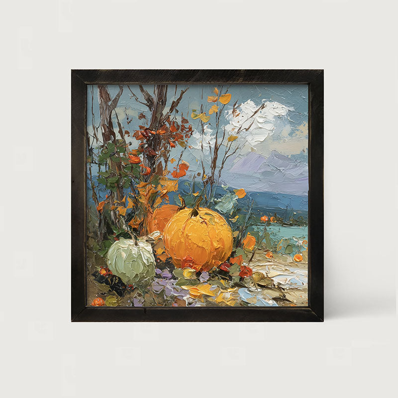 Pumpkin Country - Large Pumpkins along Path - Framed Art