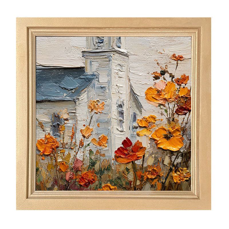 Autumn Country Church - Flowers Close-up - Framed Art
