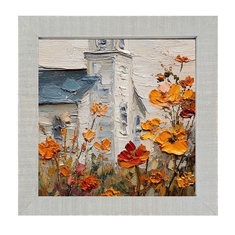 Autumn Country Church - Flowers Close-up - Framed Art