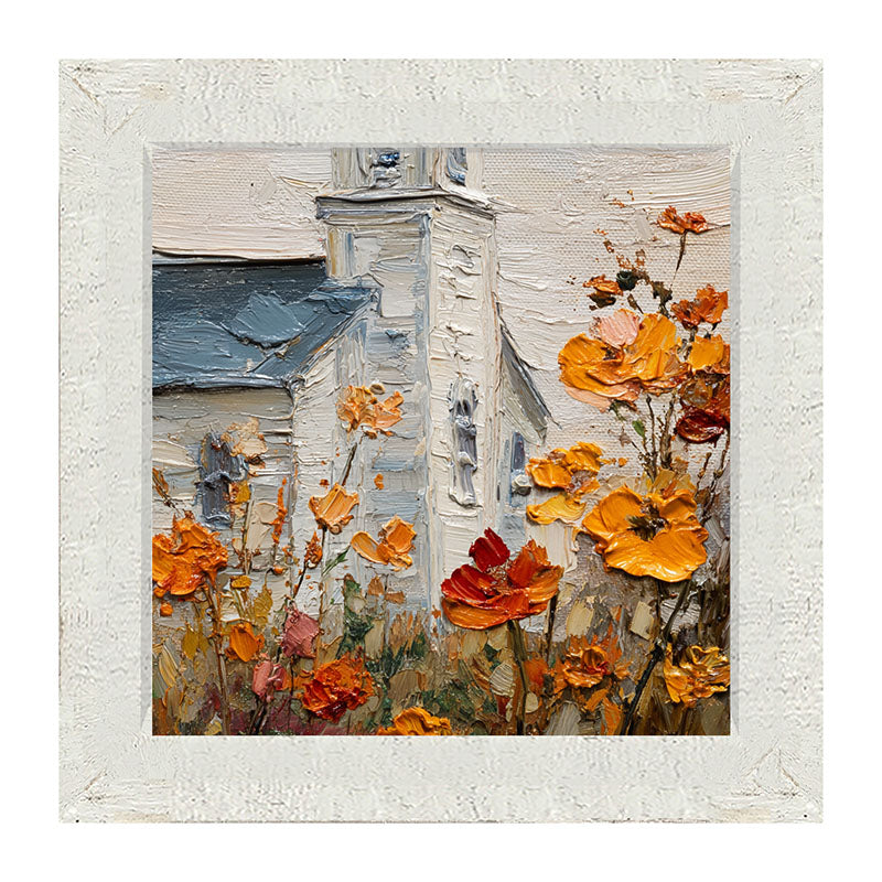 Autumn Country Church - Flowers Close-up - Framed Art