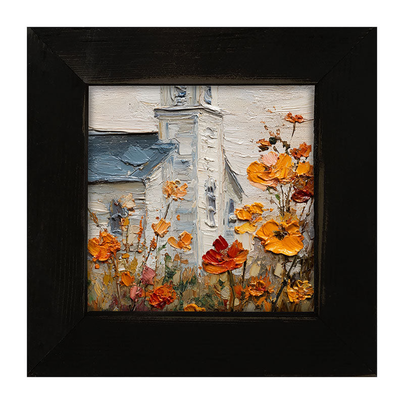 Autumn Country Church - Flowers Close-up - Framed Art