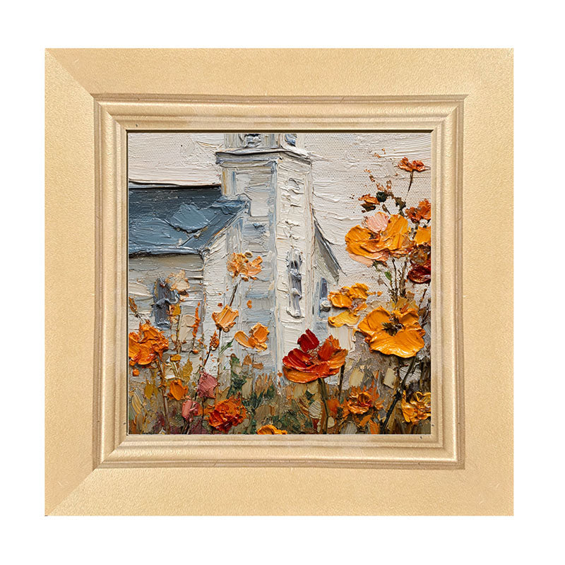 Autumn Country Church - Flowers Close-up - Framed Art