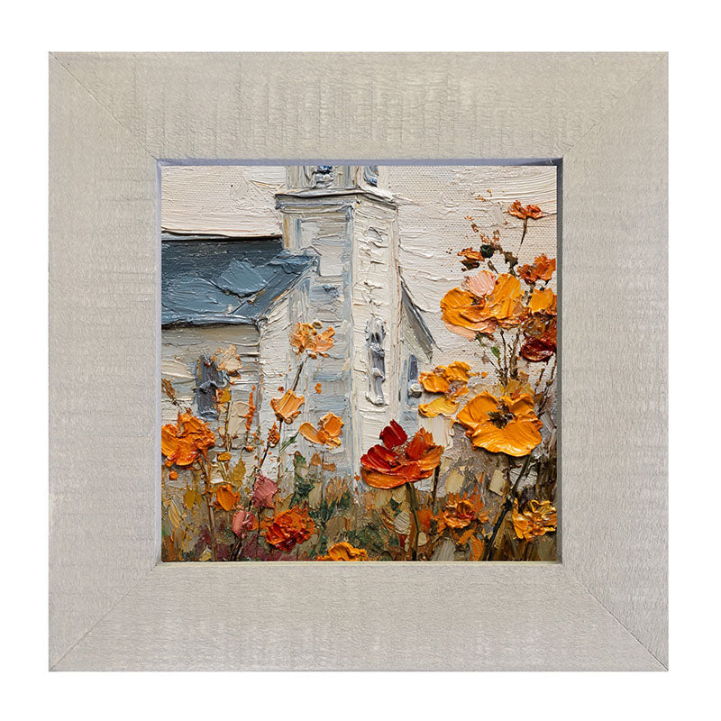 Autumn Country Church - Flowers Close-up - Framed Art