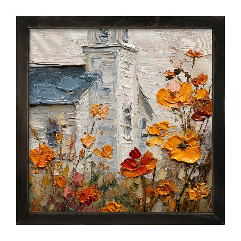 Autumn Country Church - Flowers Close-up - Framed Art