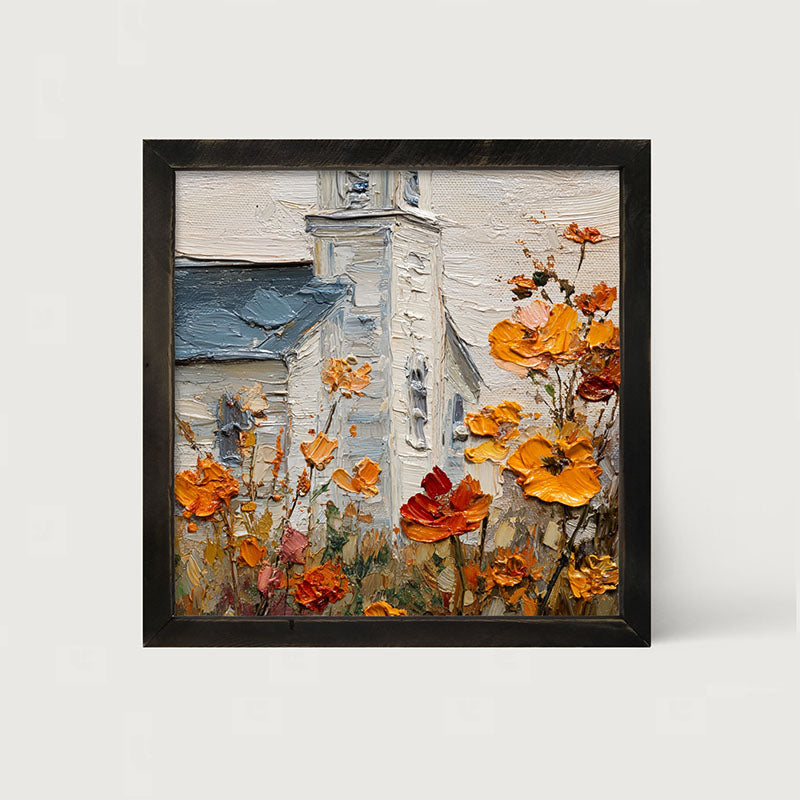 Autumn Country Church - Flowers Close-up - Framed Art
