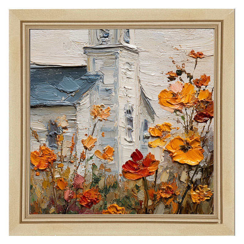 Autumn Country Church - Flowers Close-up - Framed Art