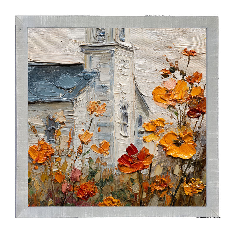 Autumn Country Church - Flowers Close-up - Framed Art