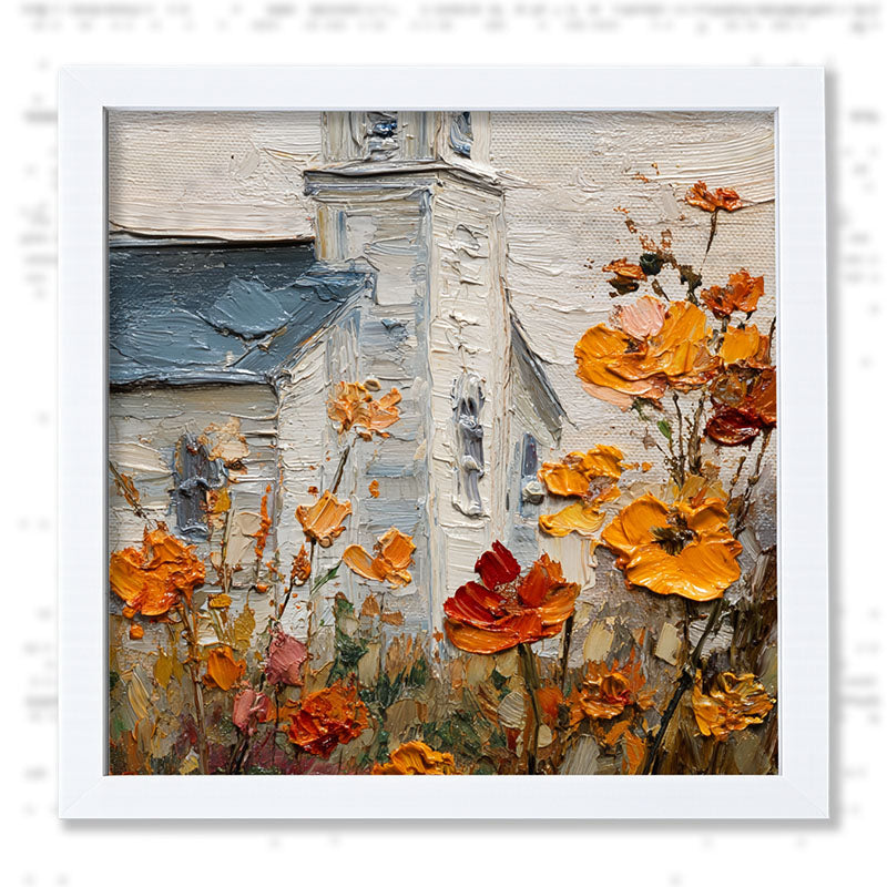Autumn Country Church - Flowers Close-up - Framed Art