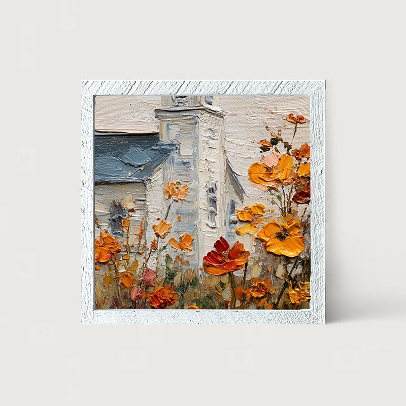 Autumn Country Church - Flowers Close-up - Framed Art