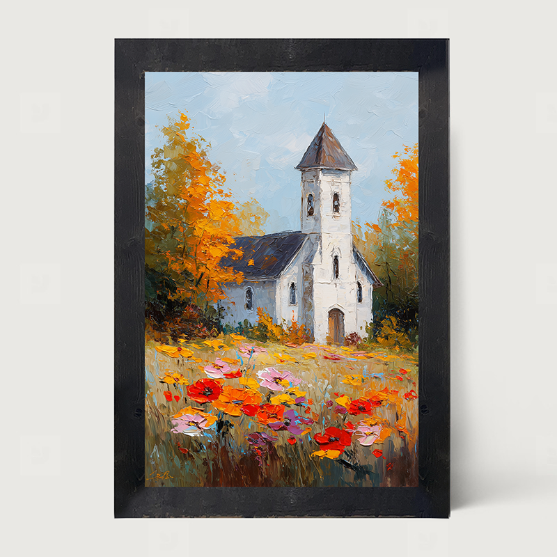 Autumn Country Church - Vibrant Flowers