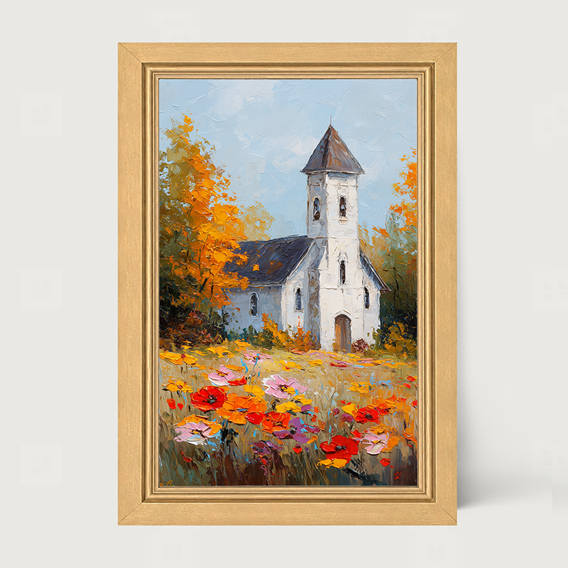 Autumn Country Church - Vibrant Flowers