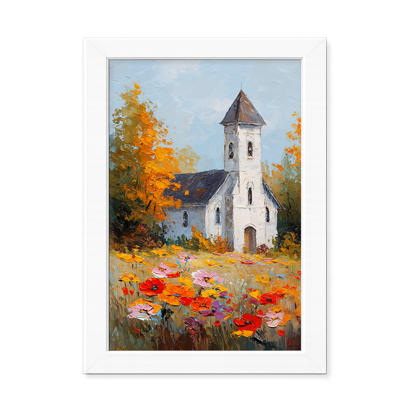 Autumn Country Church - Vibrant Flowers