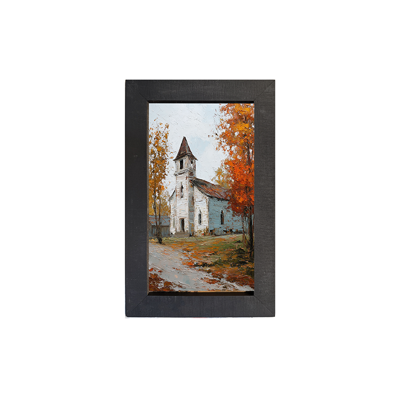 Autumn Country Church - Trees along the Path - Framed Art