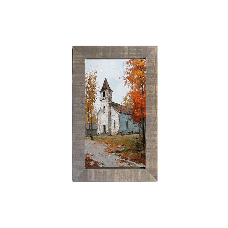 Autumn Country Church - Trees along the Path - Framed Art
