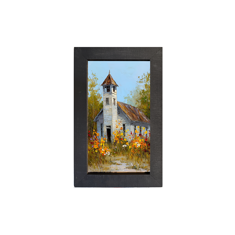 Autumn Country Church - Wildflowers - Framed Art