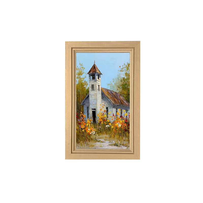 Autumn Country Church - Wildflowers - Framed Art