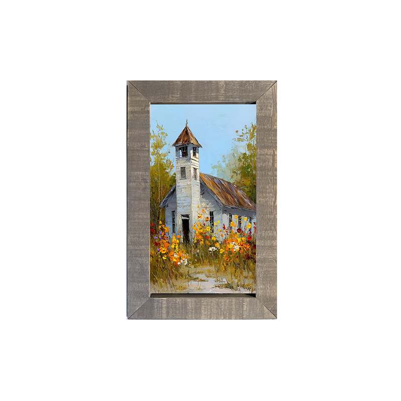 Autumn Country Church - Wildflowers - Framed Art
