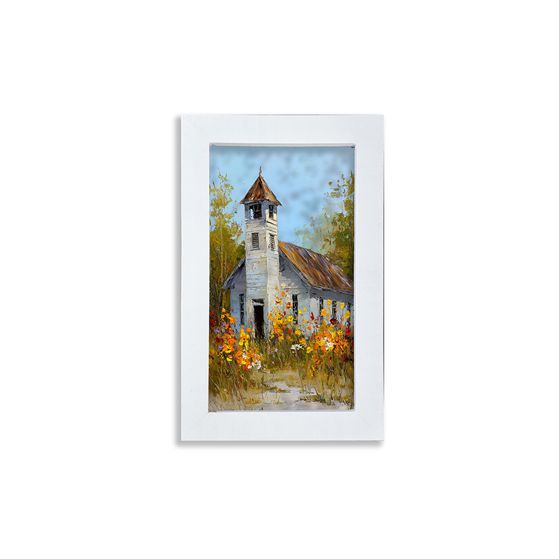 Autumn Country Church - Wildflowers - Framed Art