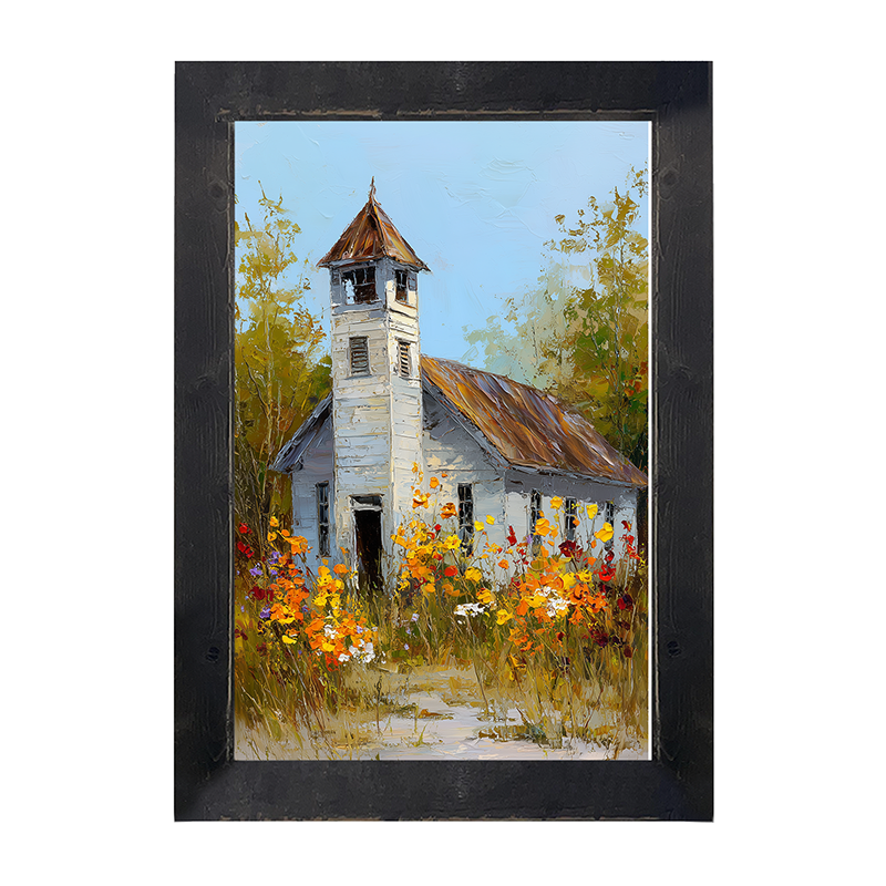 Autumn Country Church - Wildflowers - Framed Art