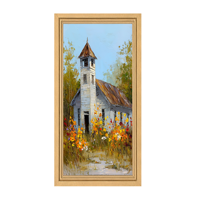 Autumn Country Church - Wildflowers - Framed Art