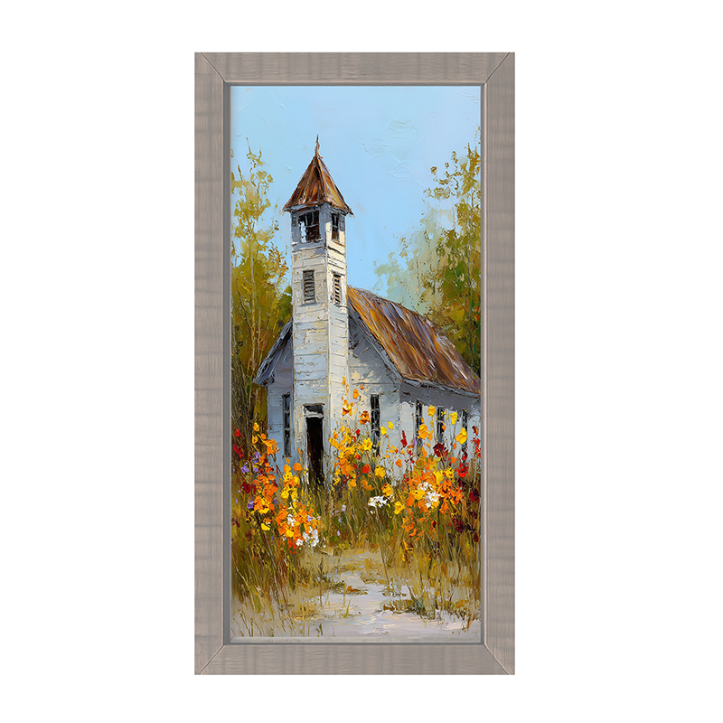 Autumn Country Church - Wildflowers - Framed Art