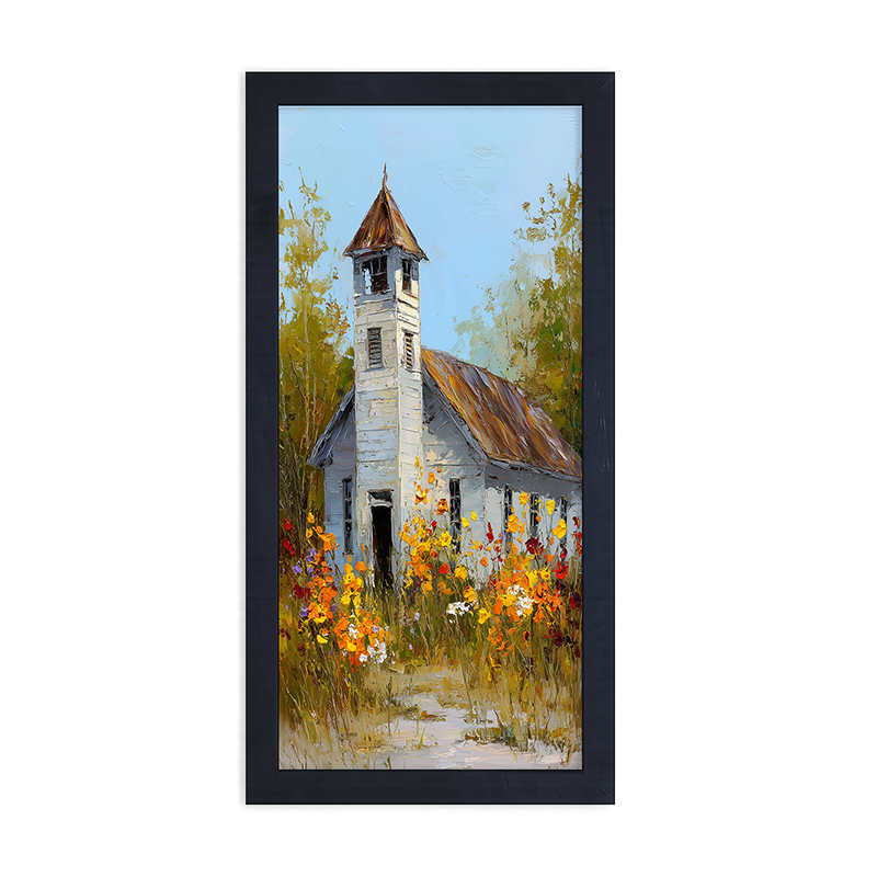 Autumn Country Church - Wildflowers - Framed Art