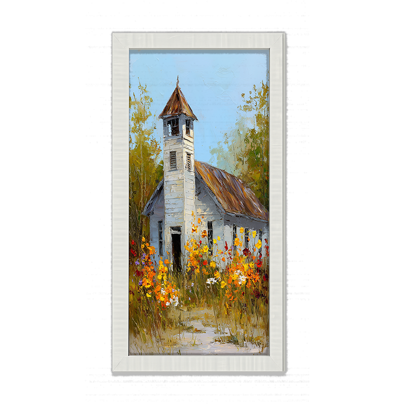 Autumn Country Church - Wildflowers - Framed Art