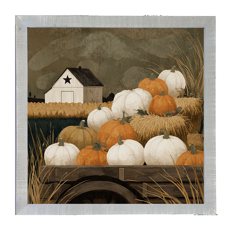 Rustic Wagon with Pumpkins - Framed Art