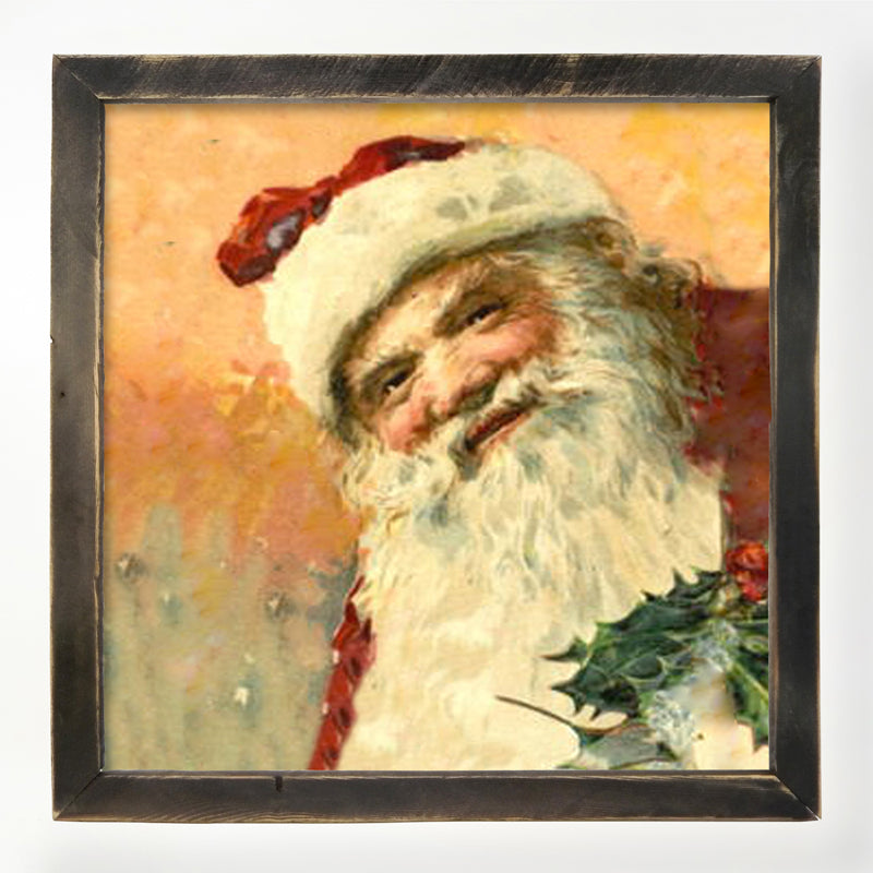 Gold Background Santa with Holly