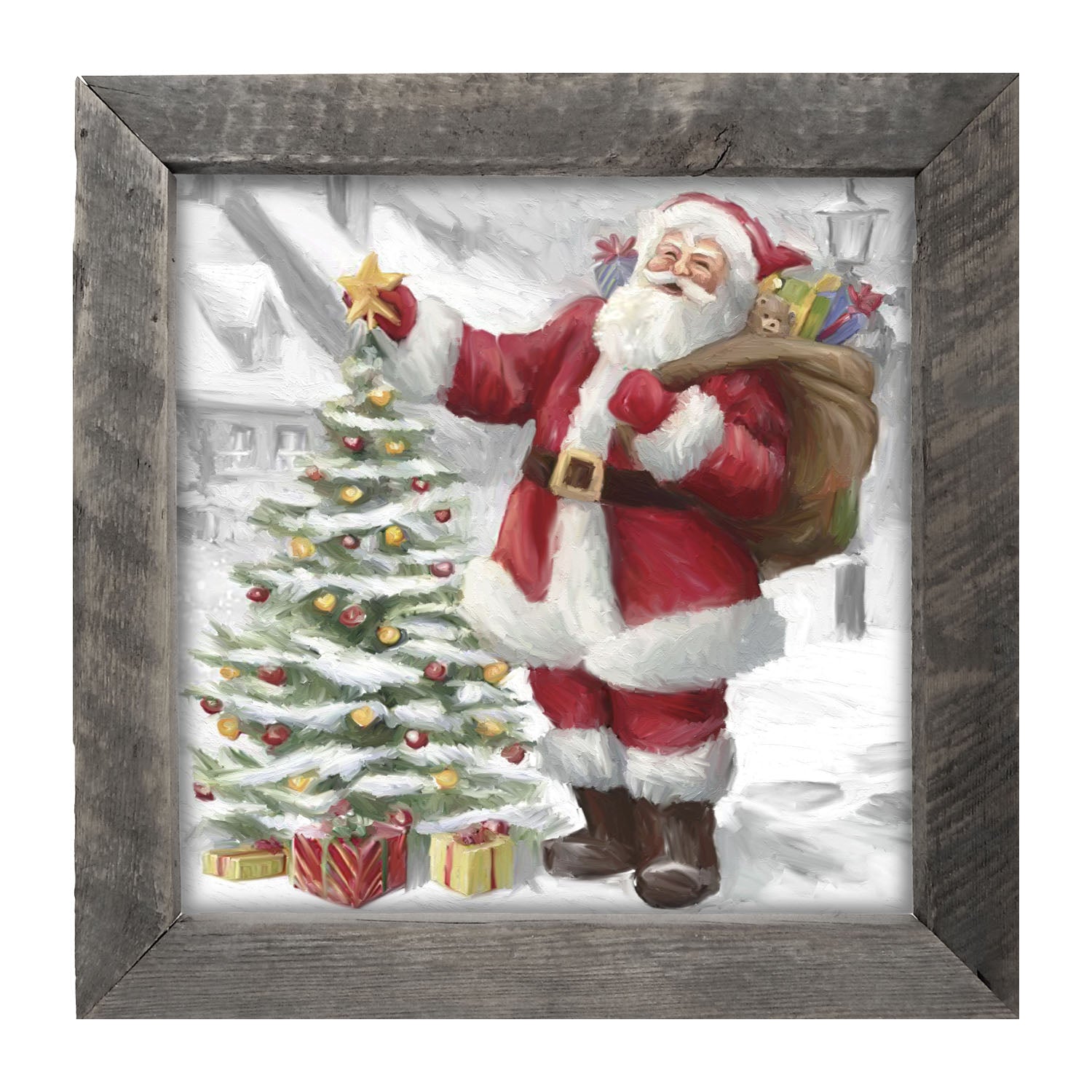 Santa with The Outdoor Tree - Framed art