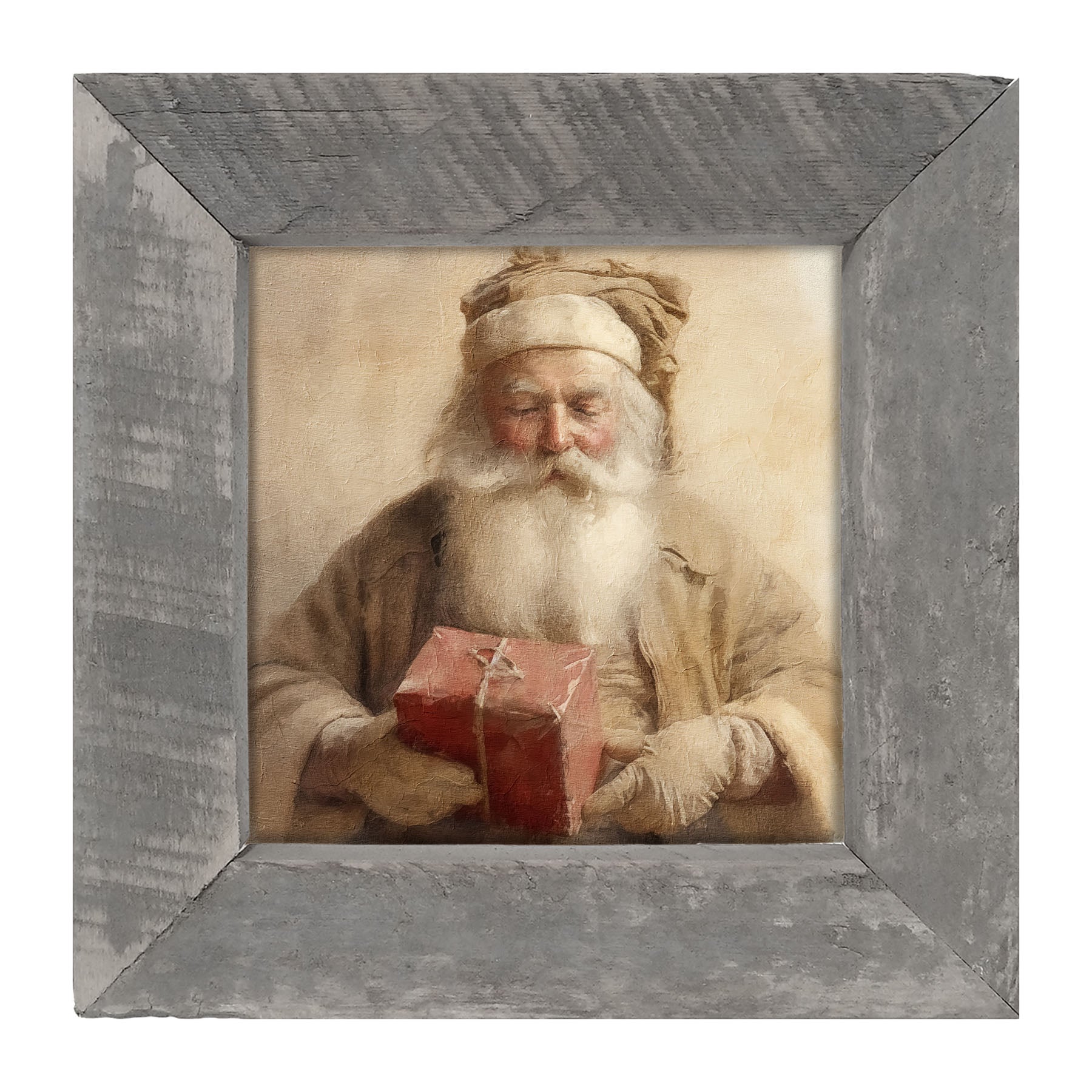 Old world Santa holding gift - Framed art