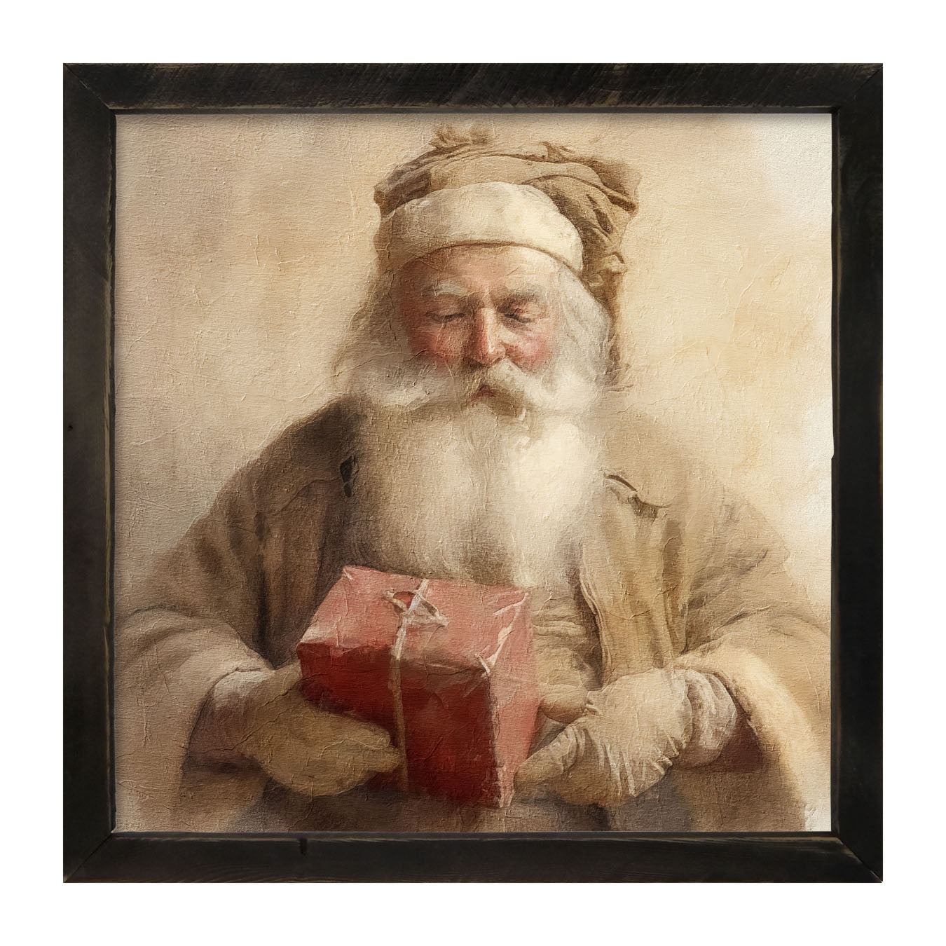 Old world Santa holding gift - Framed art