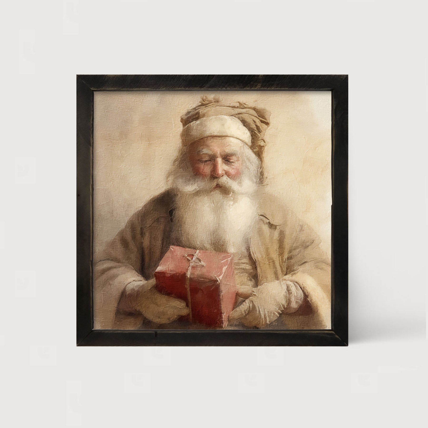 Old world Santa holding gift - Framed art