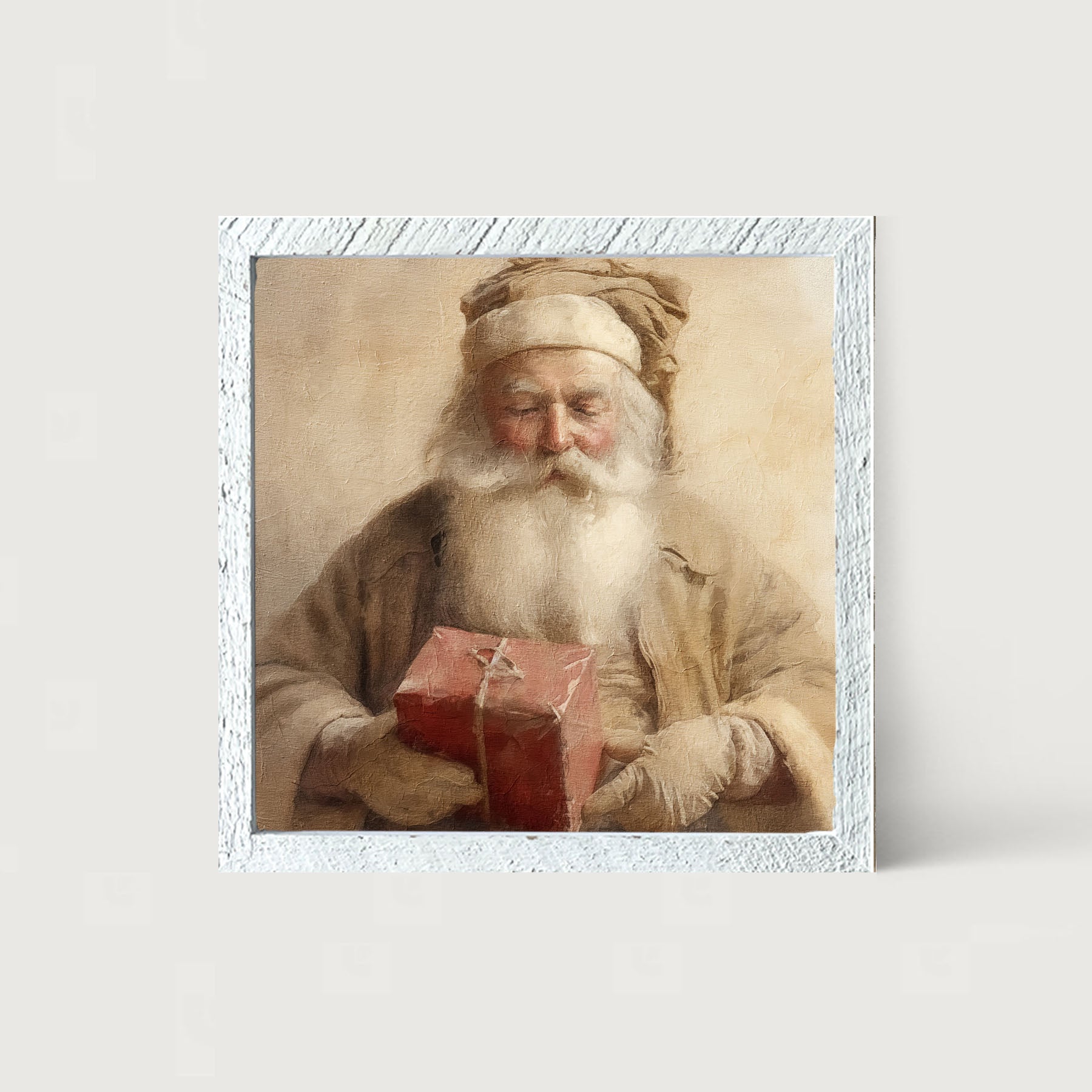 Old world Santa holding gift - Framed art