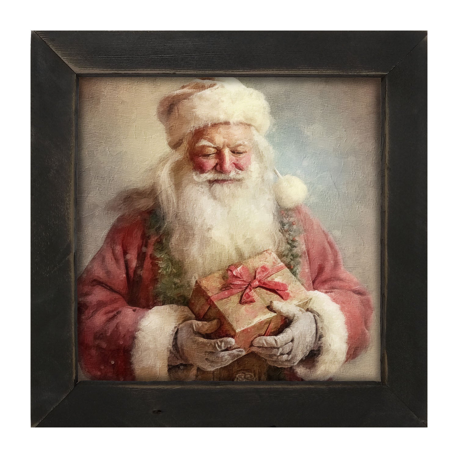 Old world Santa holding present - Framed art