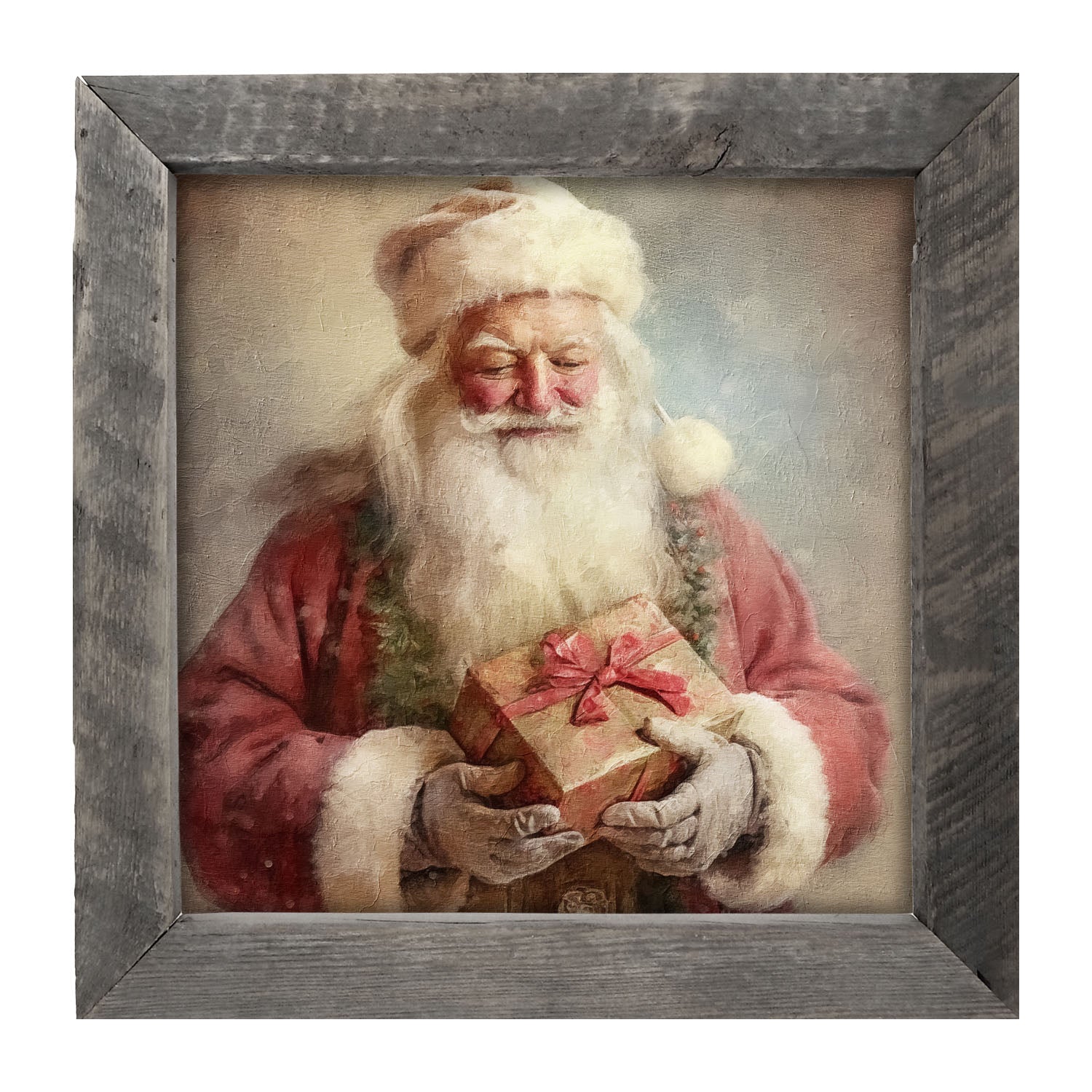 Old world Santa holding present - Framed art