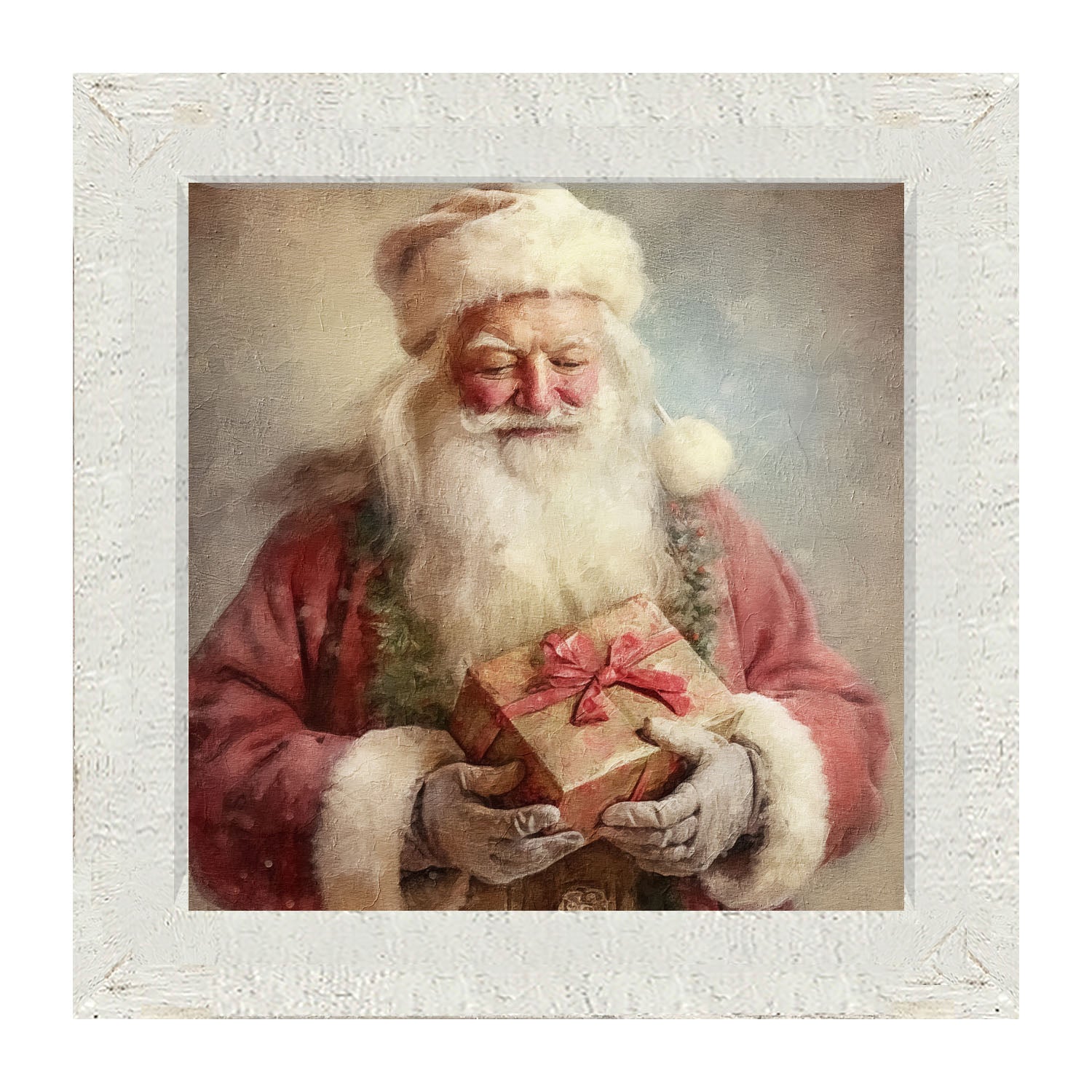 Old world Santa holding present - Framed art