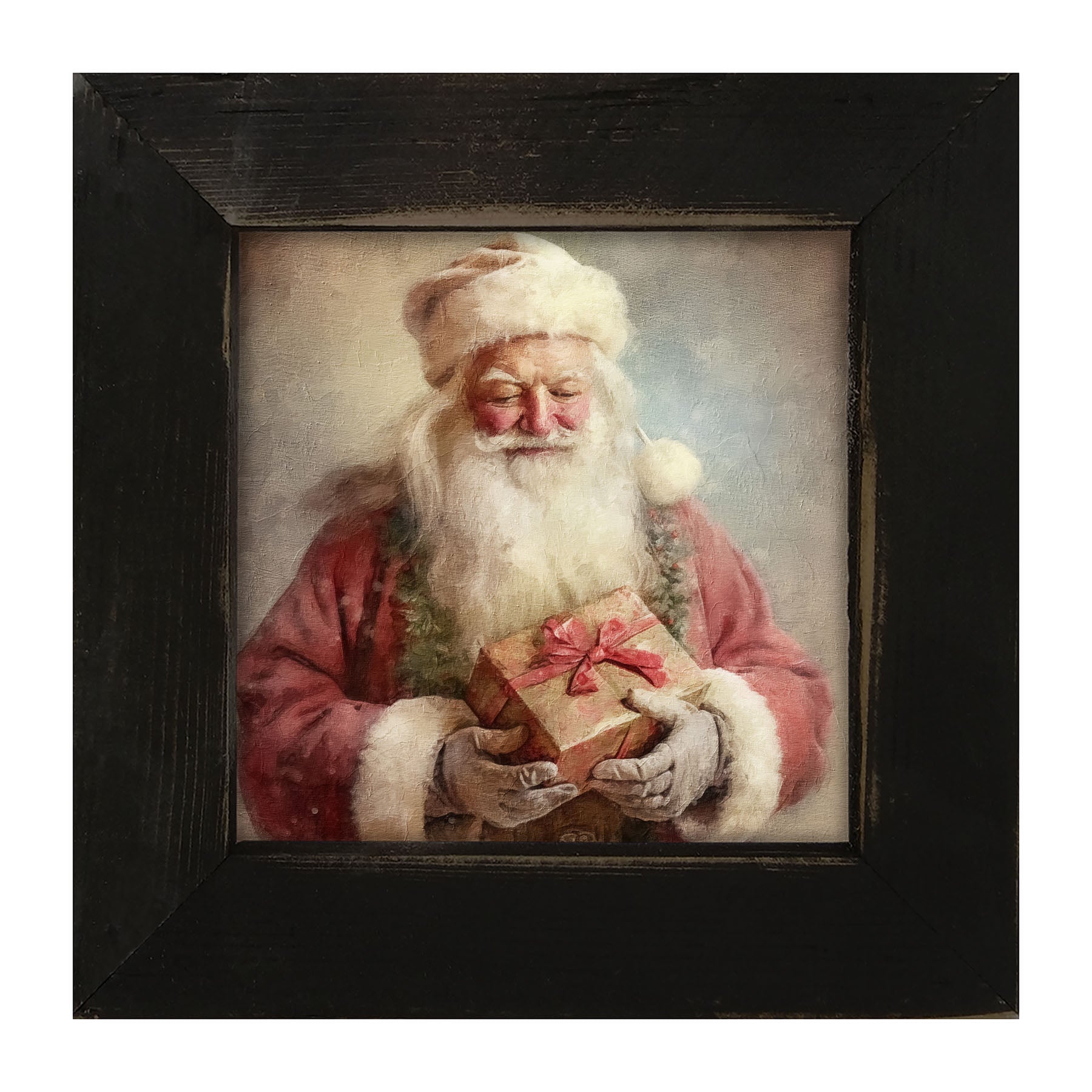 Old world Santa holding present - Framed art