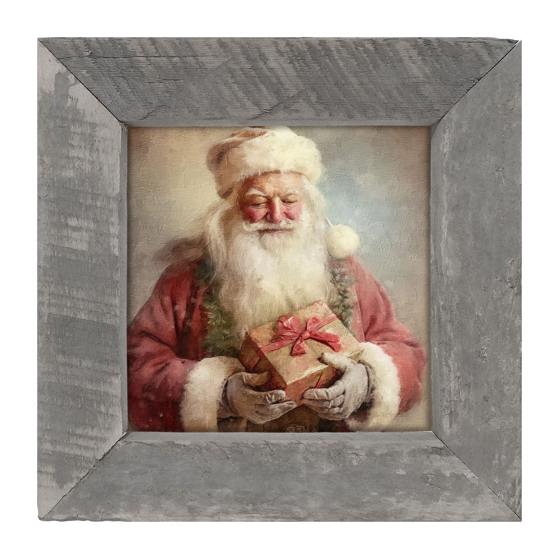 Old world Santa holding present - Framed art