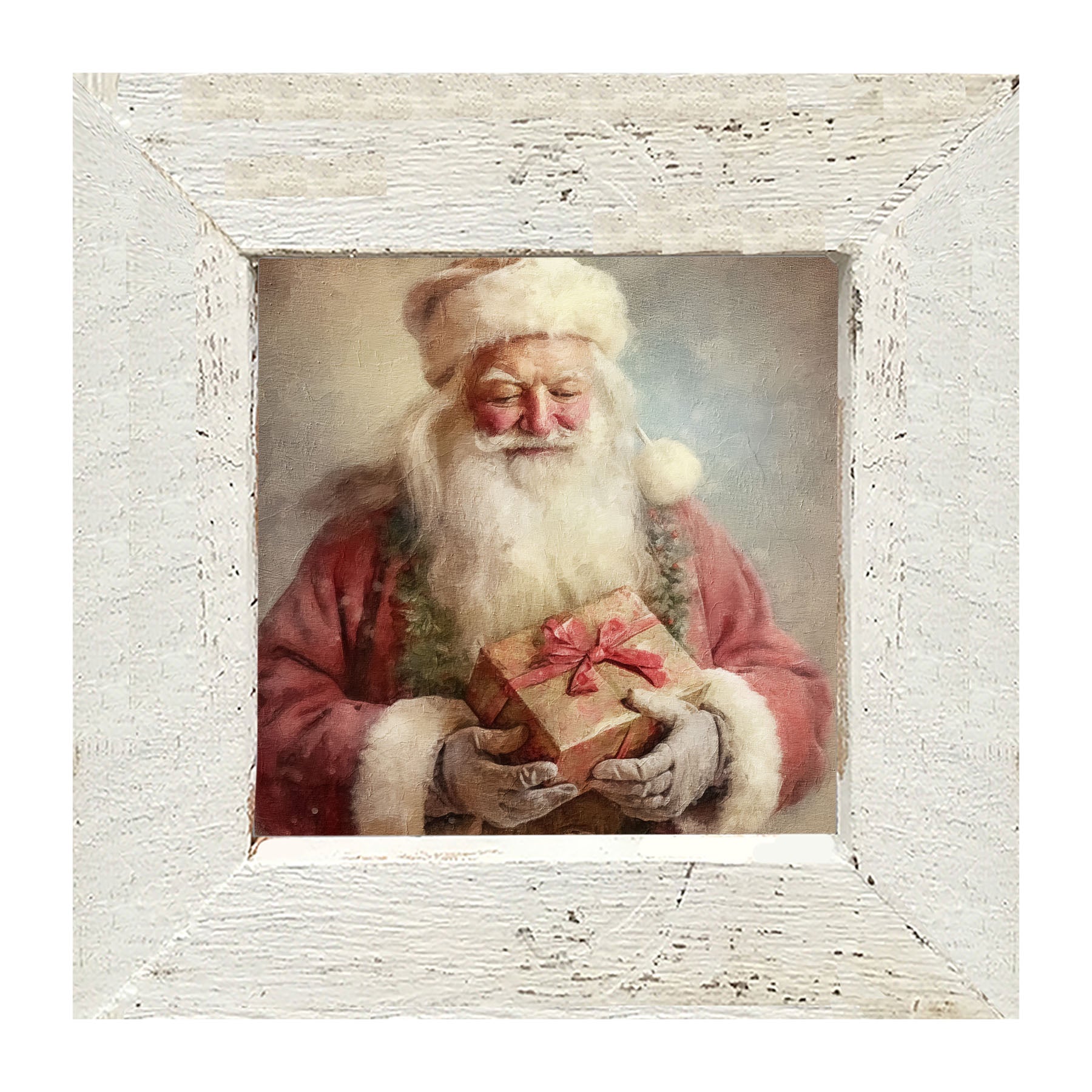 Old world Santa holding present - Framed art