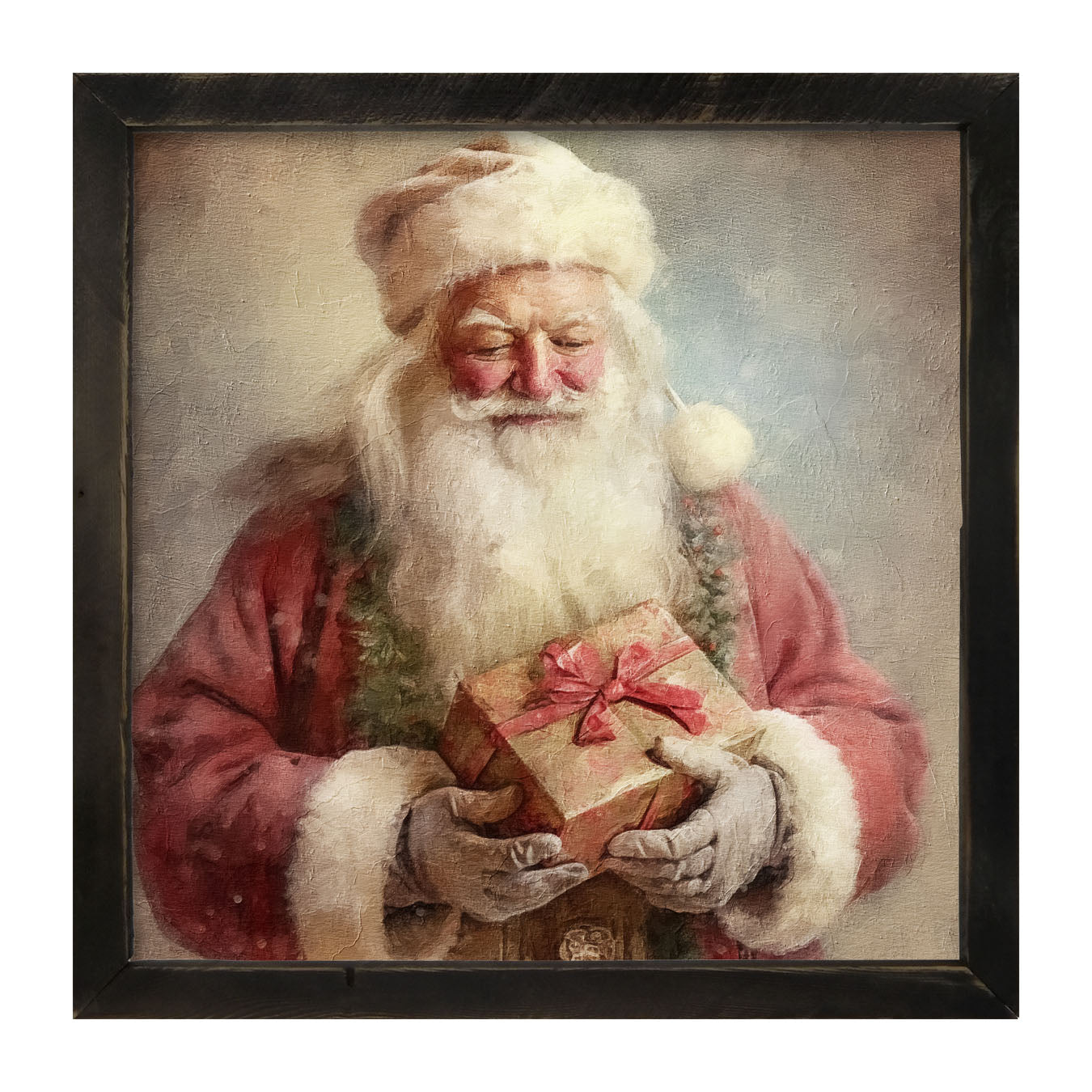 Old world Santa holding present