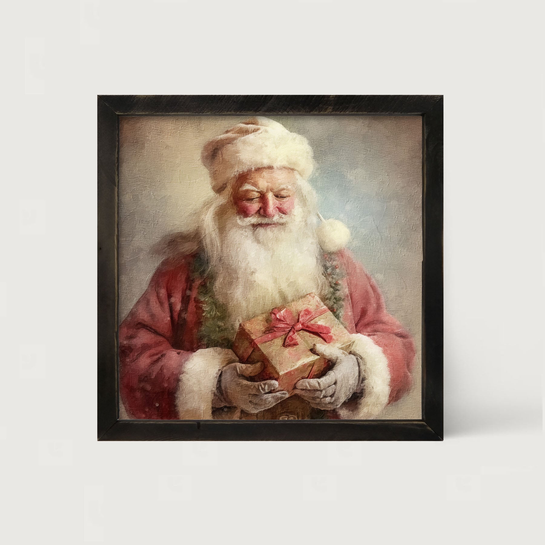 Old world Santa holding present - Framed art