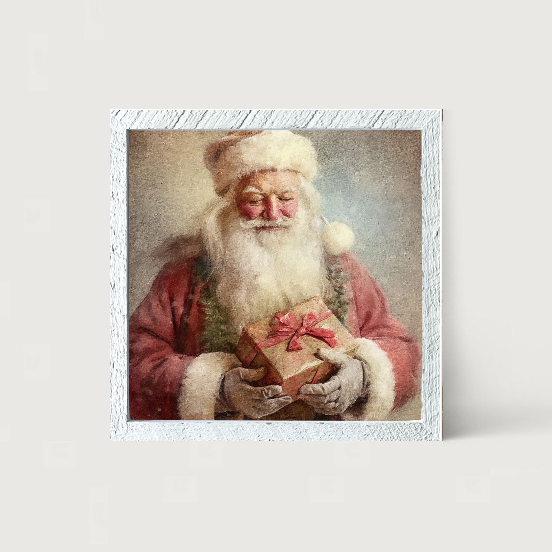 Old world Santa holding present - Framed art