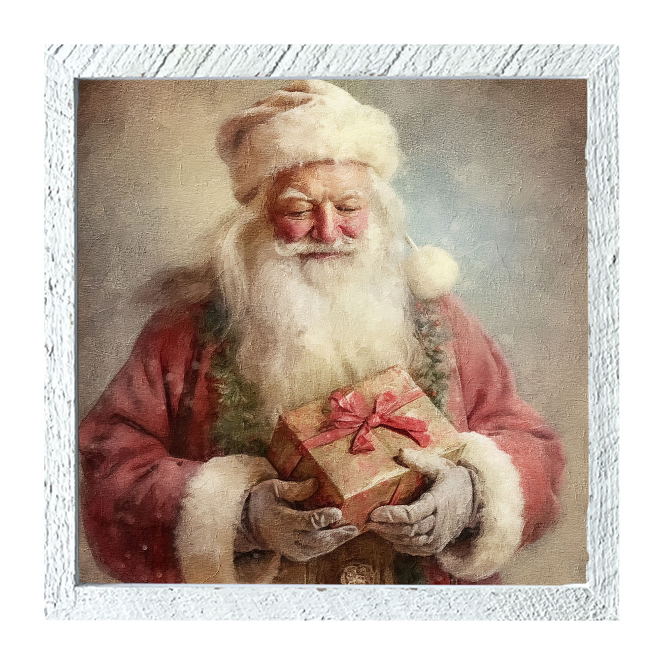 Old world Santa holding present - Framed art