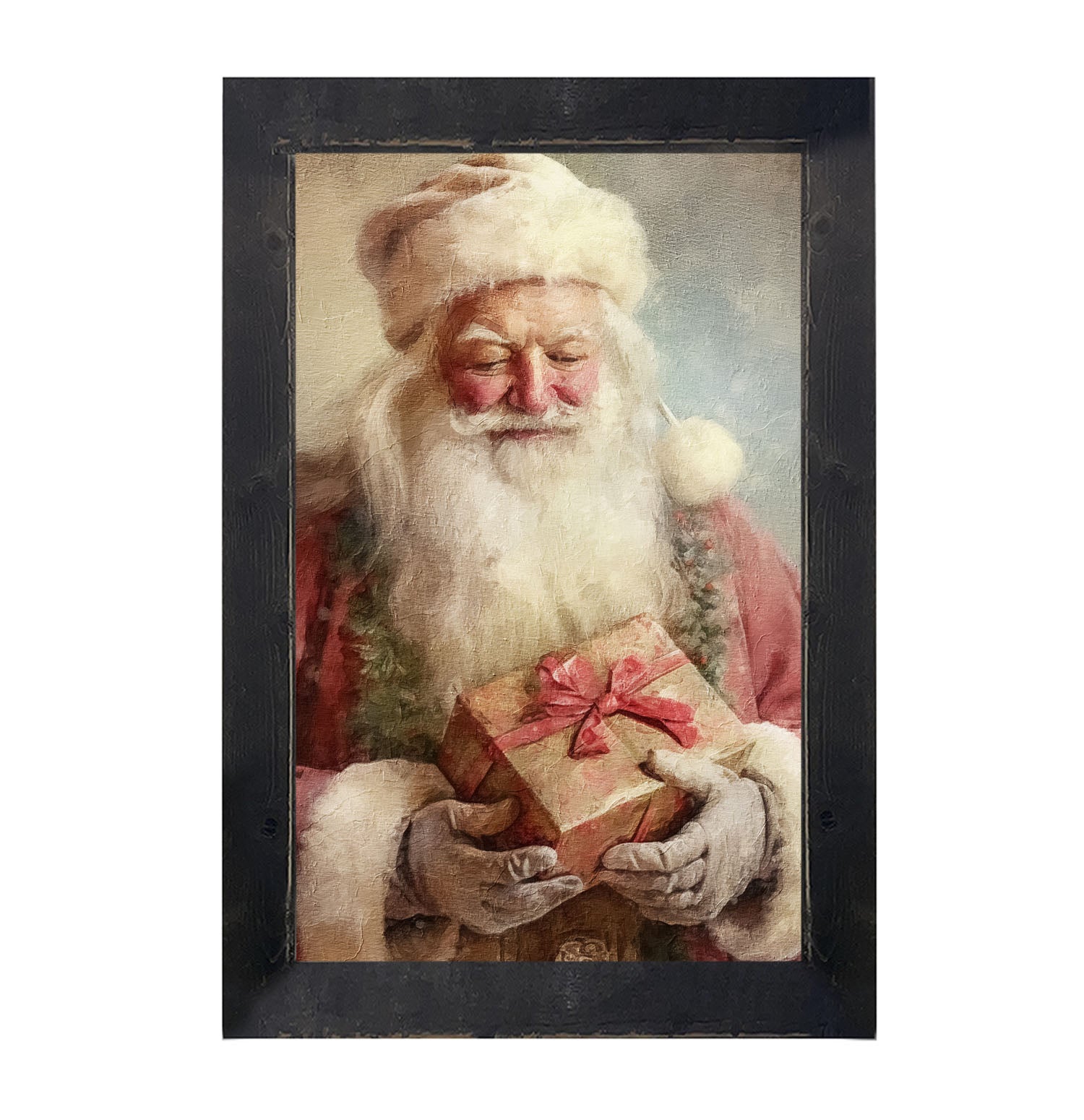 Old world Santa holding present - Framed art